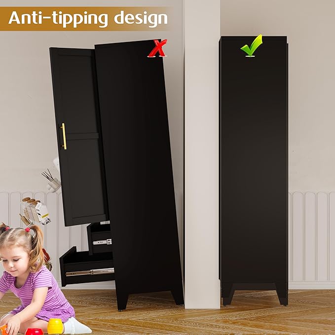 71" Tall Metal Pantry Storage Cabinet, Steel Storage Cabinets with 2 Doors, 2 Adjustable Shelf and 2 Drawers, Used as Kitchen Cabinet, Freestanding Cupboard for Kitchen, Office, Home (Black)