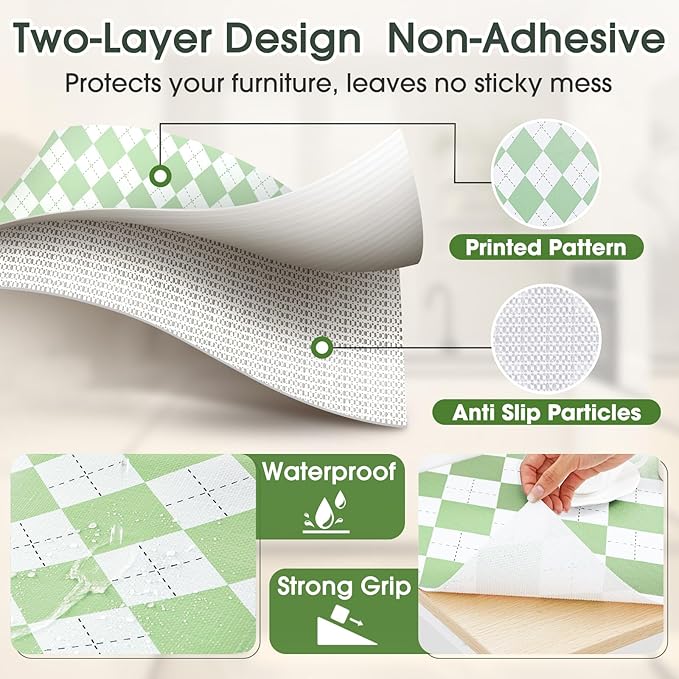 Coavas Extra Grip Thickened Shelf and Drawer Liner - Non-Adhesive Non-Slip Waterproof Mats for Kitchen Cabinets, Drawers, Shelves, Dresser & Cupboard, Easy Cut DIY (Green Rhombic, 12IN x 20FT)