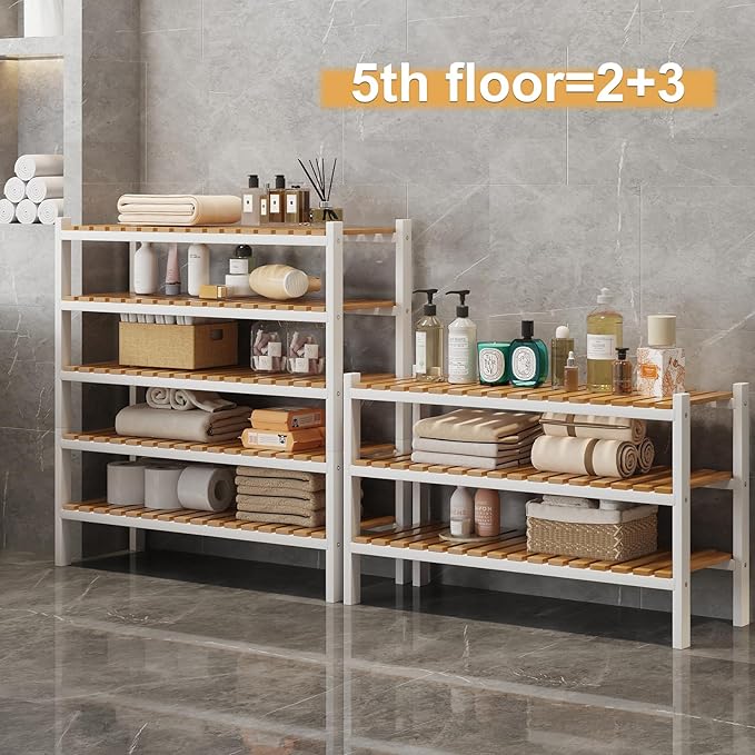 Bamboo Shoe Rack Organizer for Closet and Entryway-Space-Saving Narrow Shoe Stand-Versatile Shoe Holder for Door or Closet Shelf,Garage Bedroom can Freely Stack DIY Small Shoe Racks 3 Tier Mixed color
