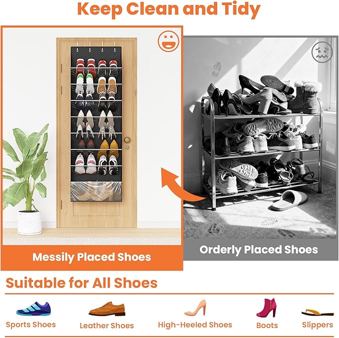 8-Tier Over The Door Organizer, Space Saving Hanging Shoes Organizer and Storage Unit,Organizer for Closet, Bedroom, Entryway, Grey