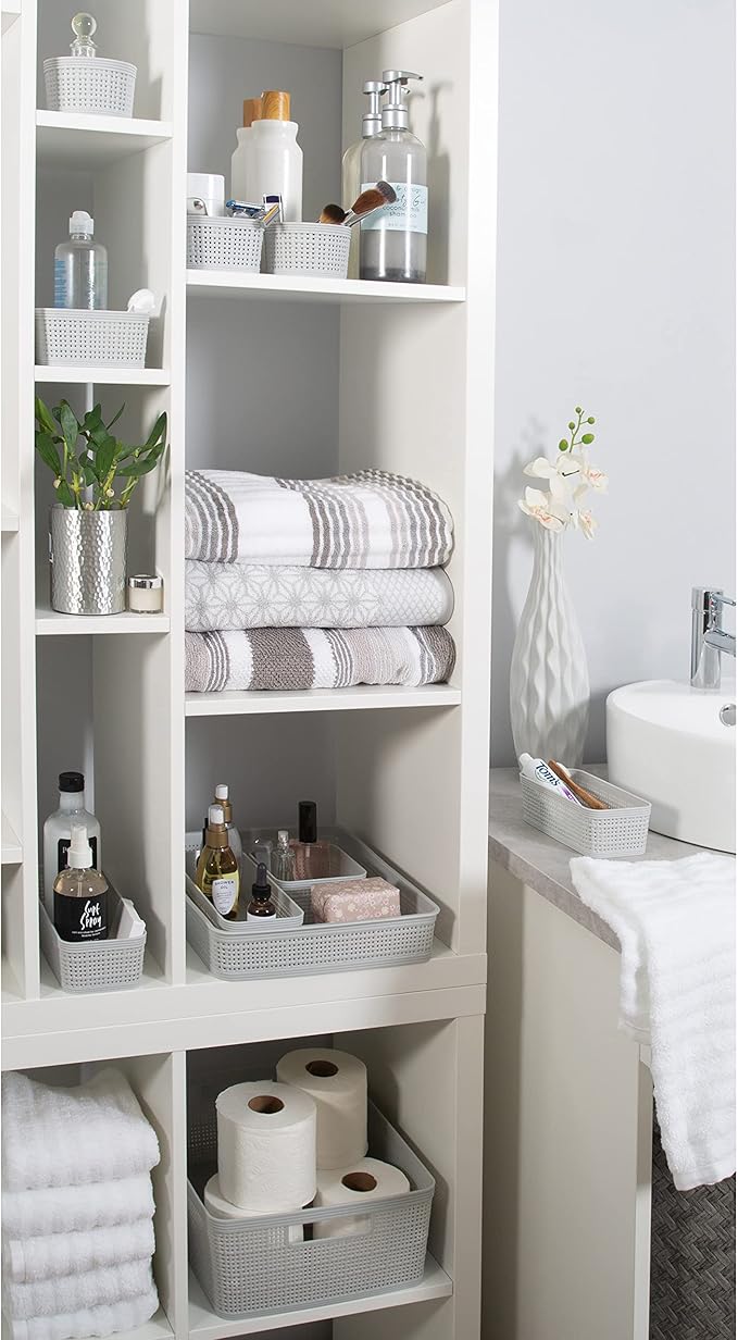 Simplify 5 Piece Organizing Set | Multiple Size Bins | Multipurpose | Office | Desk | Dorm | Bathroom | Storage Basket | Small Items | Accessories | Grey