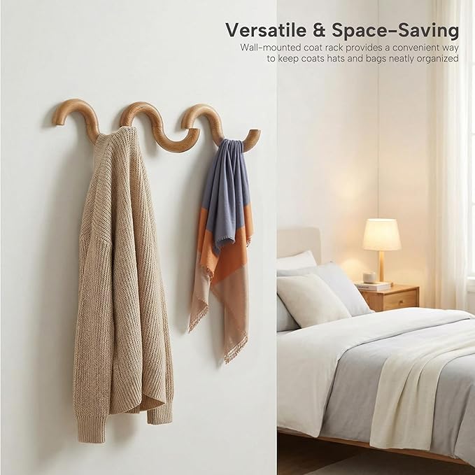 3Pack Coat Hooks Wall Mount for Hanging,Rotatable Wooden Wall Hooks Modern Hat Rack Key Holder Entryway Organizer Clothes Hanger Home Decor for Bedroom Kitchen Hallway Bathroom