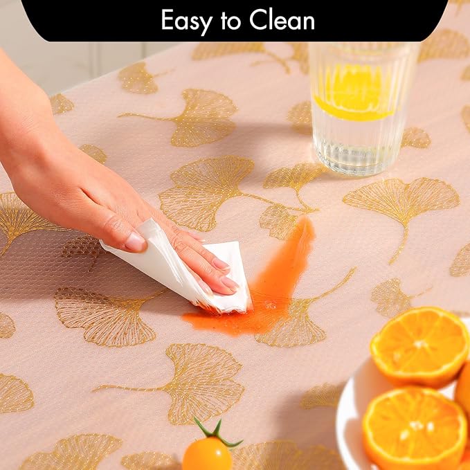 Cooyes Shelf Liner, Non Adhesive Drawer and Cabinet Liner, EVA Washable Oil-Proof Shelf Paper for Kitchen Cabinets, Refrigerator, Storage, Desks with Modern Pattern （Gold Ginkgo，11.8" W x 360" L）