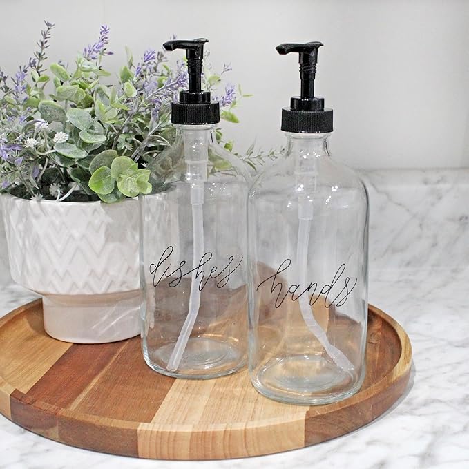 Cornucopia Brands 16oz Hands Dishes Pump Bottles (Clear, Set of 2); Pump Dispensers for Kitchen and Home