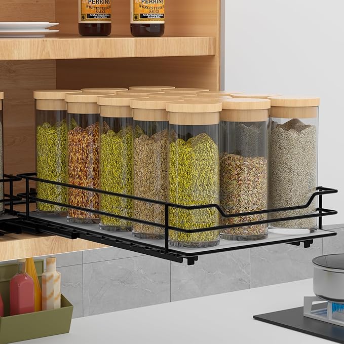 Pull Out Spice Rack Organizer for Cabinet, Heavy Duty Slide Out Spice Rack Organizer for Kitchen Cabinets and Pantry, Fits Spices, Sauces, Canned Food (6.5''Wx10.5''Dx2.5''H)