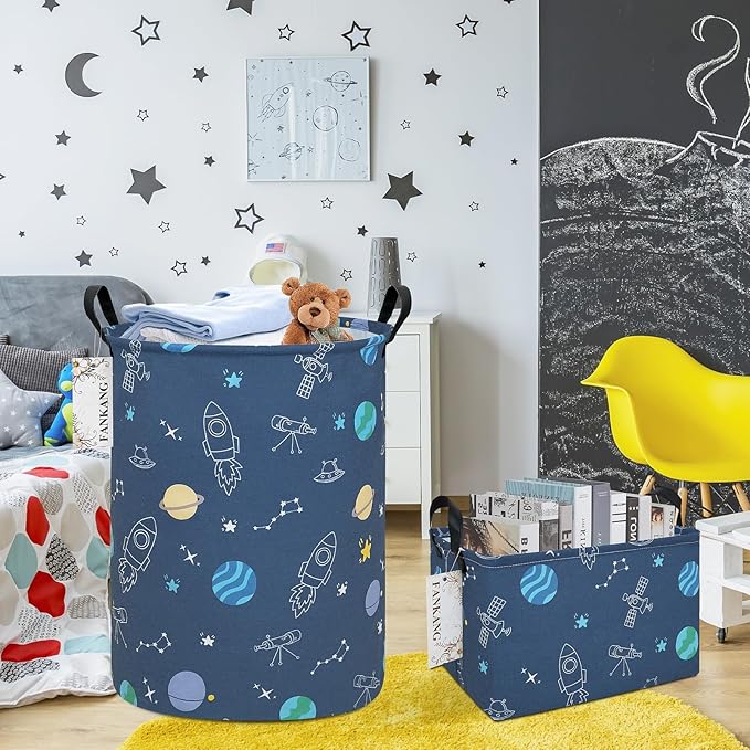 FANKANG Storage Basket, Nursery Hamper Canvas Laundry Basket Foldable with Waterproof PE Coating Large Storage Baskets for Kids Boys and Girls, Office, Bedroom, Clothes,Toysï¼Colorful Space ï¼