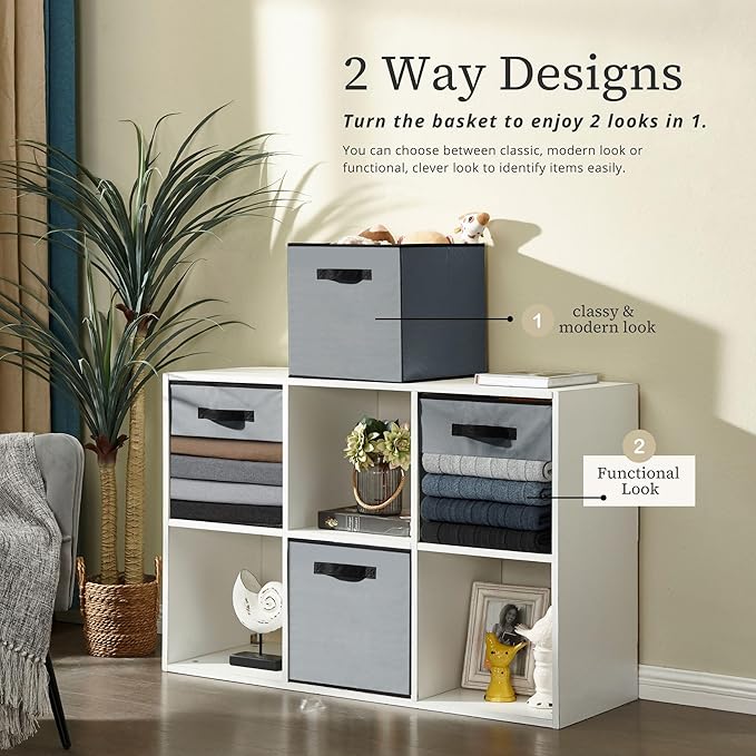 DECOMOMO Storage Bins, Cube Storage Bin with Window, Fabric Storage Cubes for Shelves (11" / 6pcs, Grey)