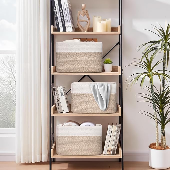 Baskets for Organizing,Storage Baskets,3 Pack Baskets for Shelfves,15"×10"×9" Woven Basket,toy storage bins,bins for organization