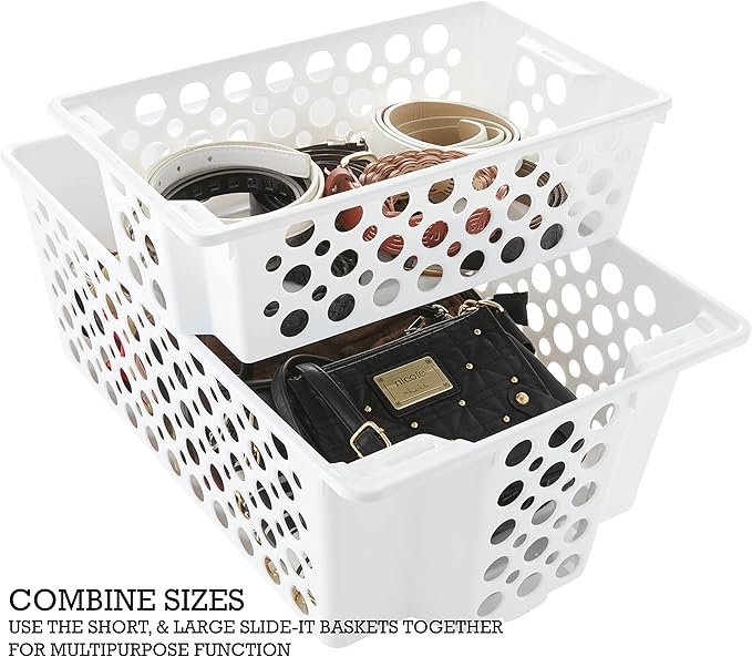 Short Slide-It Baskets, 2 Pack, Stacking and Sliding Modular Storage, Great Organizing Bins for Pantry, Closet, Bedroom, Office, and all Storage, 14” x 8.9” x 4.5”