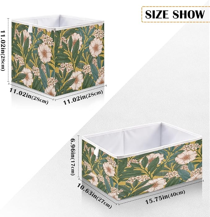 Blueangle Retro Floral Pattern Rectangle Storage Bin, 15.8 x 10.6 x 7 in, Large Collapsible Organizer Storage Basket for Home Décor