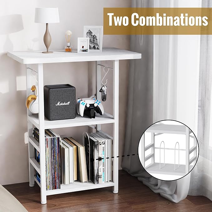 Record Player Stand with Extended Desktop,Large Record Player Table with Vinyl Storage,Turntable Stand with Record Holder Vinyls Display Shelf for Music Room Studio,White