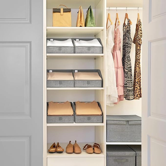GRANNY SAYS Storage Bins for Closet, Trapezoid Storage Bins with Handles, Clothes Storage Bins, Linen Closet Organizers and Storage, Storage Bins for Shelves, Dark Gray, Medium, 3-Pack