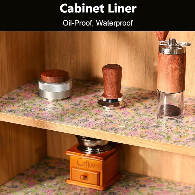 INNOLITES Shelf Liners for Kitchen Cabinets Non-Adhesive Drawer Liner with Floral, Waterproof Durable Easy to Clean, for Refrigerator, Shelves (Pink Purple Rose, 23.6" x 360")