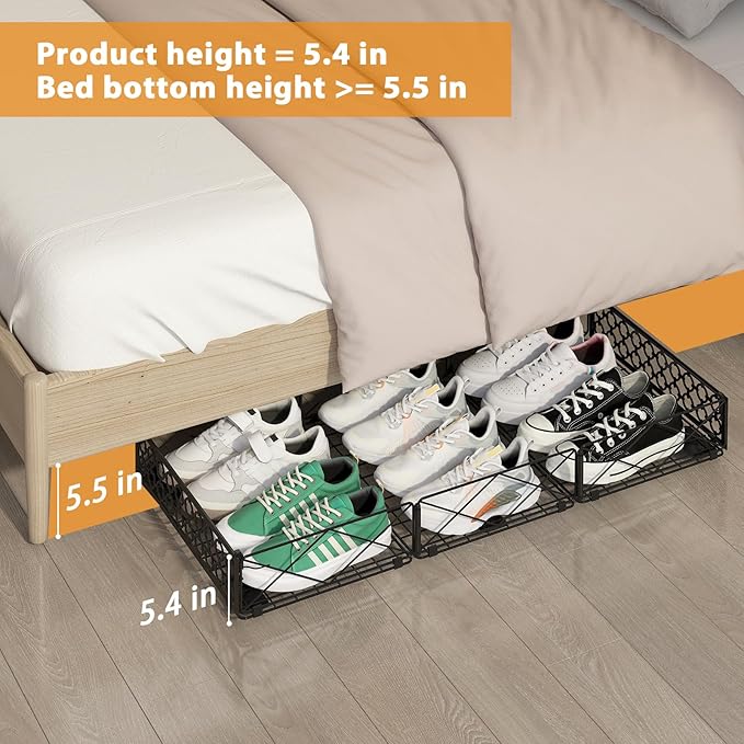 NADAMOO Large Under Bed Storage with Wheels, Low Profile Rolling Under Bed Storage Containersï¼Foldable Metal Under the Bed Organizer Bins for Bedroomï¼1 Pack