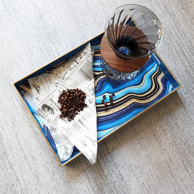 Spsyrine Decorative Tray, Plastic Rectangular Coffee Table Tray with Handles, Marble Serving Tray for Living Room, Ottoman, Bathroom Decor. 15.6â X 10.2".SLRE