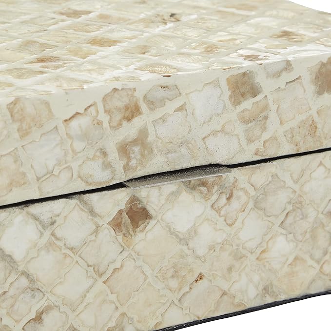 Deco 79 Mother of Pearl Shell Handmade Decorative Box Decorative Keepsake Boxes with Hinged Lid, Set of 2 Storage Boxes 12", 8"W, Cream
