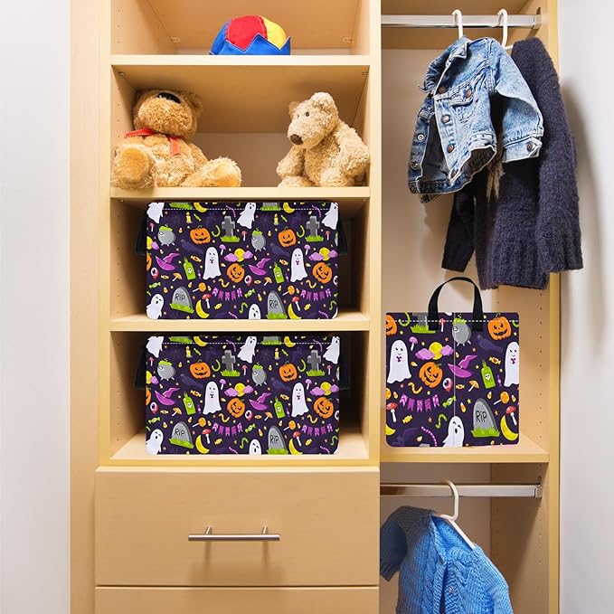 Rec Halloween Ghost Storage Basket Box Hamper Collapsible Organizer Bin Gift Shelf Baskets for Home and Kitchen Storage