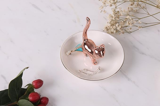 ROSA&ROSE Ring Holder Jewelry TrayâHandmade Cat Ring Dish,Romantic Gift for Her,Wedding,Birthday Gift for Girlfriend,Wife Personalized Jewelry Holder,Cute Cat Decor