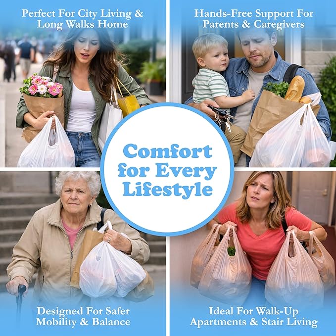 Click & Carry Grocery Bag Carrier Handle - Carry More in Fewer Trips, 100lb Capacity, Hands-Free, Gel-Padded Ergonomic Design, Shopping & Grocery Bag Holder - As Seen On Shark Tank, Fuchsia, 2 Pack