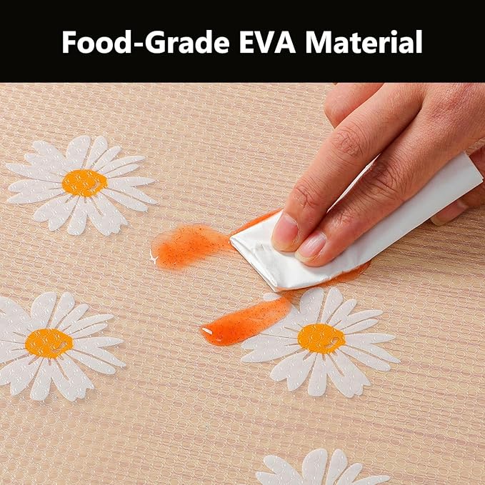 INNOLITES Shelf Liners for Kitchen Cabinets – Drawer Liner Waterproof & Oil-Proof, Non-Adhesive EVA with Floral Pattern – Durable Washable, Easy to Clean (Clean Daisy, 11.8" x 360")