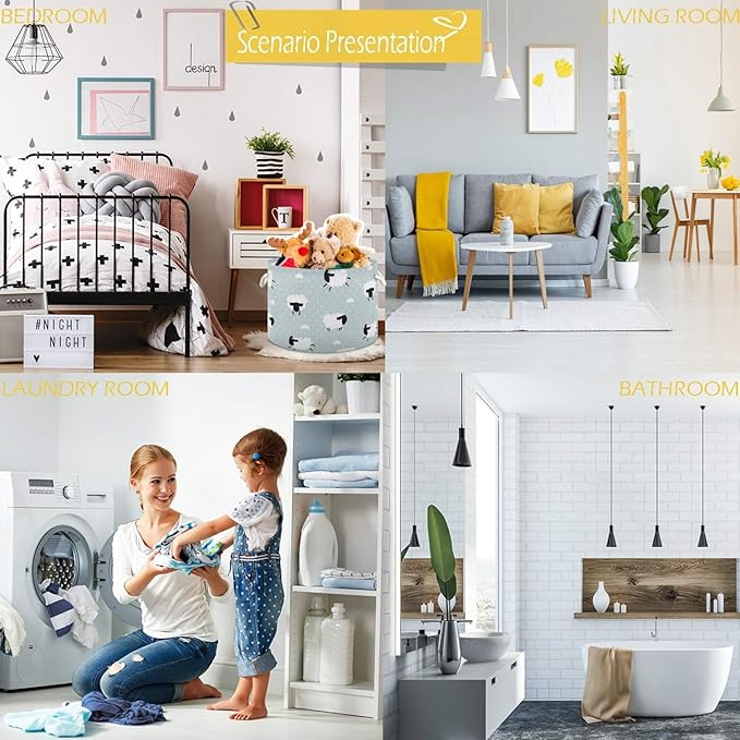 visesunny Cute White Sheep Animal Dot Grey Collapsible Large Capacity Basket Storage Bin with Durable Cotton Handles, Home Organizer Solution for Office, Bedroom, Closet, Toys, Laundry