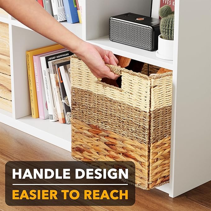 SpaceAid 4 Pack 3 Pattern Design Wicker Basket, Baskets for Organizing, Storage Rattan Basket with Handles for Shelves, Woven Cube Storage Bin Organizer, 13x13x13 inch, Natural