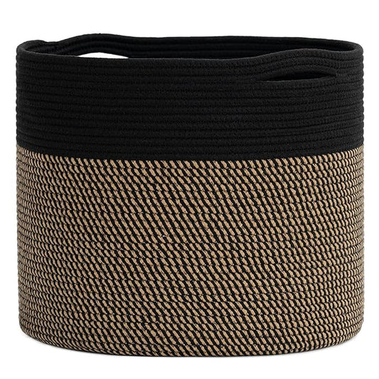 Goodpick Woven Rope Storage Basket, Blanket Basket for Towel, Shoe, Clothes, Large Toy Storage for Playroom, Living Room, Nursery, Toy Bin, Black