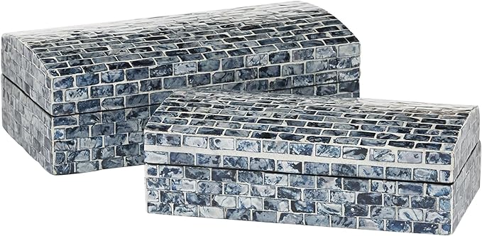 Deco 79 Wood Handmade Decorative Box Decorative Keepsake Boxes with Hinged Lid, Set of 2 Storage Boxes 11", 10"W, Blue