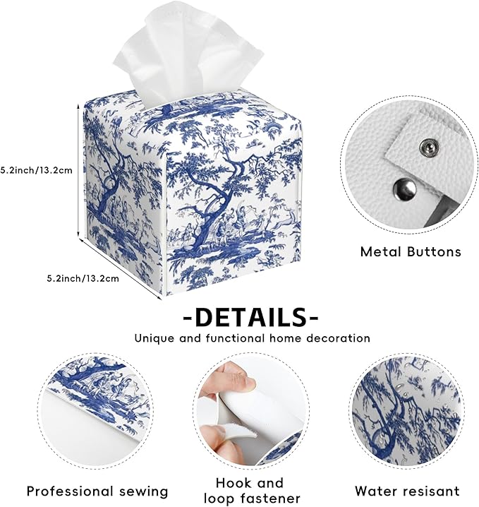 Elegant Wildflowers Tissue Box Cover Square,Tissue Box Holder with Belt Bottom,Stylish Leather Napkin Holder for Vanity Countertop,Nightstands,Office Desk,5.2"Ã5.2"Ã5.2"