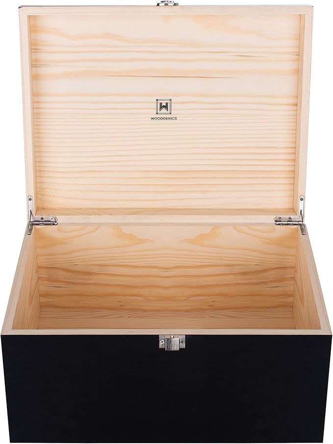 Wooden Gift Boxes - Large Memory Box For Keepsakes, Decorative Boxes With Lids, Wooden Box With Hinged Lid, Black Box, Wood Boxes, Storage Box With Lid, Wooden Storage Box Wood Box With Lid