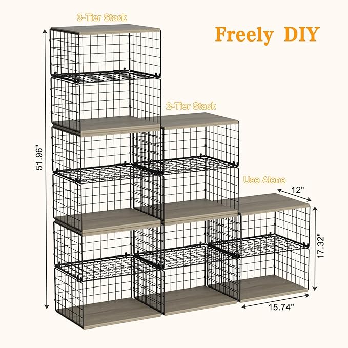 Extra-Long, Low-Profile Closet Organizers and Storage with Wood Top, 4 Tier Stackable Closet Shelf Organizer, Space-Saving Clothes Storage Bin for Wardrobe & Small Spaces, Sturdy(2 Pack Black)