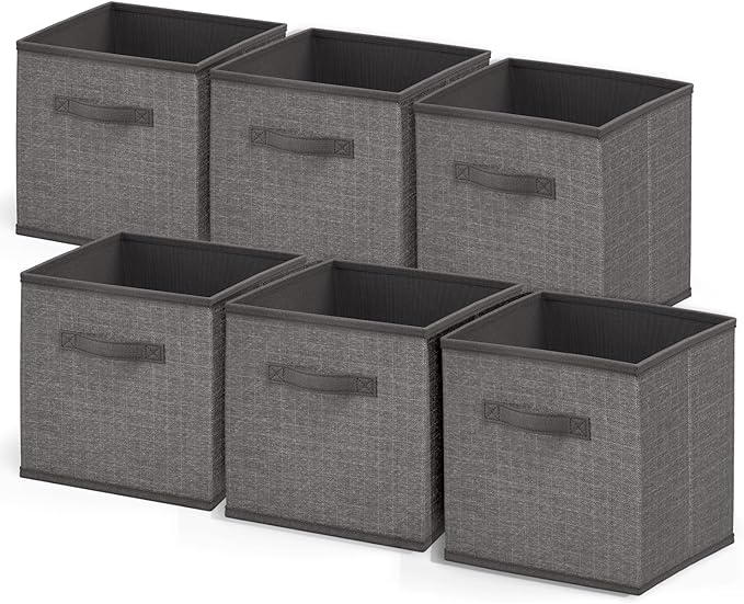 Nestl Foldable 6 Cube Storage Organizer Bins, Fabric Storage Cubes, Grey, 11-Inch