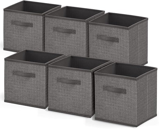Nestl Foldable 6 Cube Storage Organizer Bins, Fabric Storage Cubes, Grey, 11-Inch