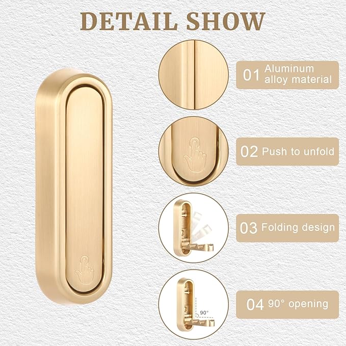 4PCS Invisible Folding Wall Hooks, Coat Rack Wall Mount, Foldable Clothes Hooks Can be Installed in Closets, Bedrooms, Bathrooms, Living Rooms, for Hanging Towels, Hats, Backpacks(Gold)
