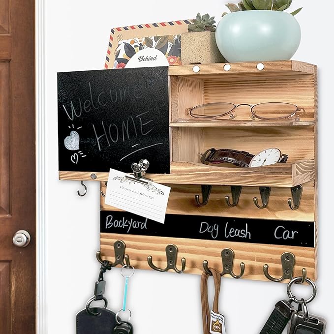 Key Holder for Wall Mounted Keys and Mail Holder Decorative Farmhouse Organizer Wall Hanger with Hooks Small Key Shelf for Home Entryway Hallway Bedroom Decor New Home Gift