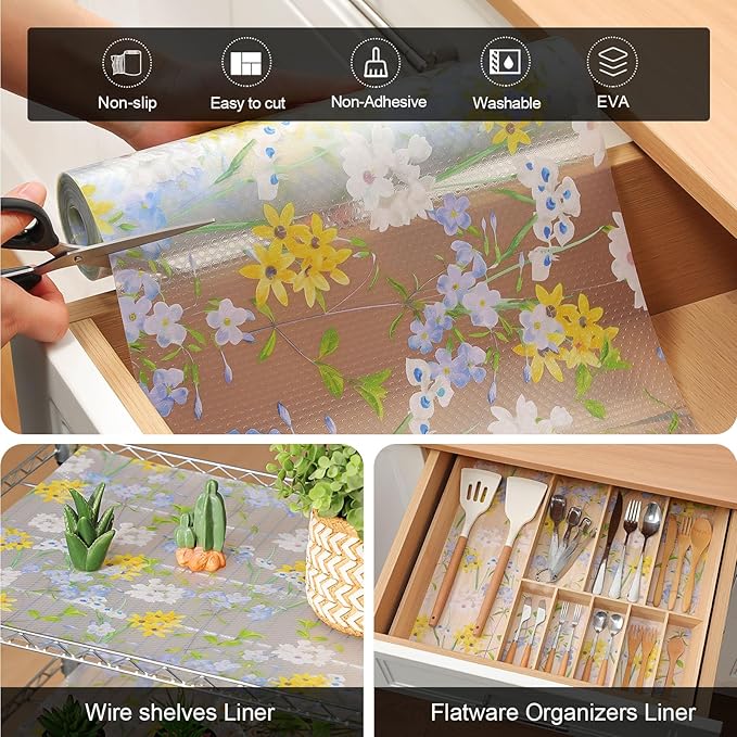 Cooyes Shelf Liner – Premium Non-Adhesive Cabinet & Drawer Liner for Kitchen – Waterproof Shelf Paper with Modern Pattern – Durable EVA Cabinet Mat – Easy to Cut （17.5" W x 78.7" L）