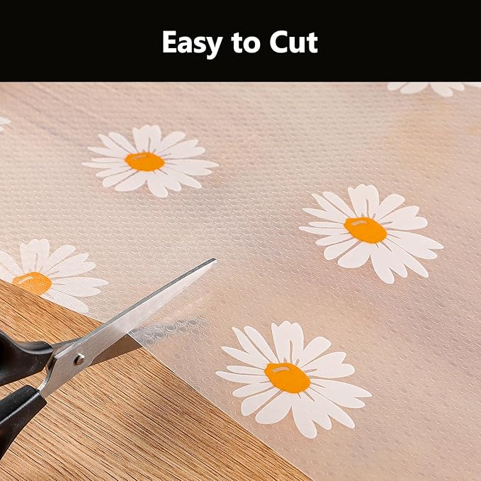 INNOLITES Shelf Liners for Kitchen Cabinets – Drawer Liner Waterproof & Oil-Proof, Non-Adhesive EVA with Floral Pattern – Durable Washable, Easy to Clean (Clean Daisy, 17.5" x 360")