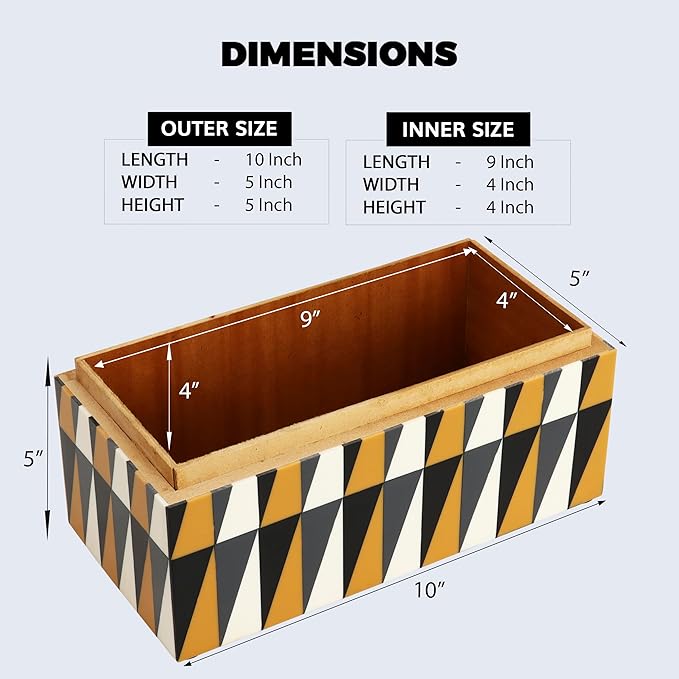 Handicrafts Home Large Decorative Storage Box with Lid – Black and White Keepsake Storage Box, Decorative Jewelry & Memory Box for Coffee Table, Shelf & Bedroom Decor – Puzzle Guild 10 x 5 x 5