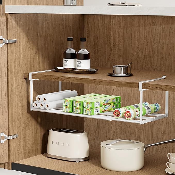 Expandable Hanging Shoe Rack Organizer for Closet, Adjustable Shoe Rack Under Cabinet Shelf, Versatile Under Shelf Storage for Kitchen, Book, Clothing Storage and Organization(White,2PCS)