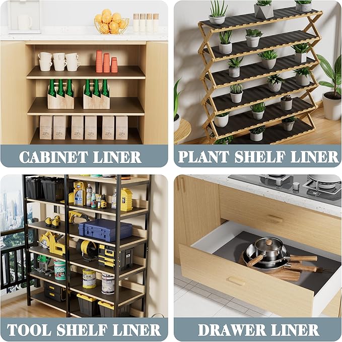 FLPMIX Thick Pantry Shelf Liner 15 inch Wide: Standard Size (15 by 197 Inch) Wire Shelf Liner - Waterproof Heavy Duty Easy to Cut Plastic Metal Rack Mat for Shelving - Transparent Grey