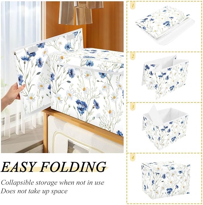 Collapsible Storage Bins with Lids Decorative Fabric Storage Cubes Closet Organizer and Storage Basket Boxes Containers for Clothes Box Chest Folding Rectangle Floral