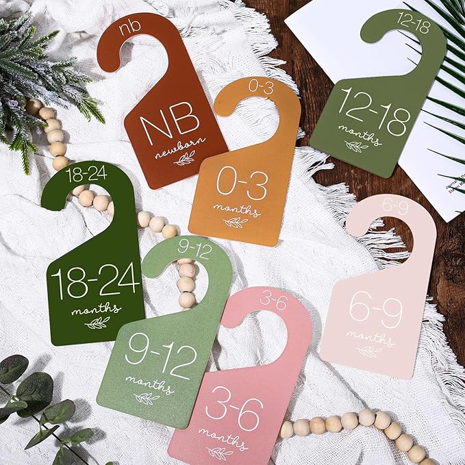Whaline 7Pcs Baby Closet Size Dividers Colorful Acrylic Hanger Clothes Organizers Newborn to 24 Month Thicken Infant Wardrobe Clothes Hanger Separators for Home Nursery Baby Clothes, 3.5 x 7 Inch