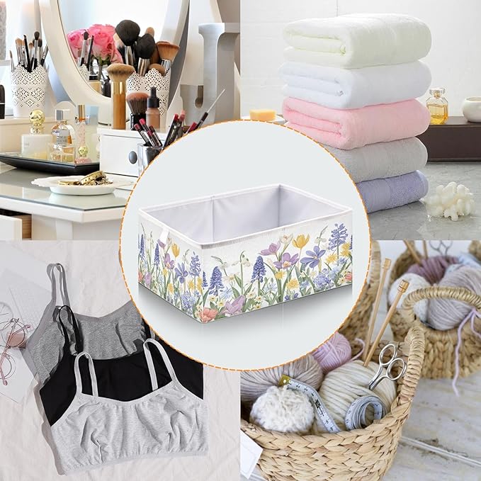 Bolaz Blooming Spring Garden Closet Organizers Storage Cubes Storage Bins Shelf Baskets Containers for Home Room Office,Rectangle
