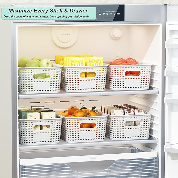 Plastic Storage Basket for Organizing 12 Pack Small Storage Bins Container for Shelves, White Shelf Baskets with Handles for Organization