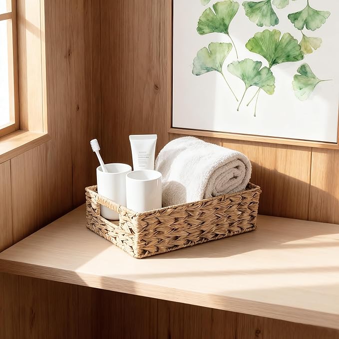 Square Basket Set of 3, Woven Basket,Decorative Woven Tray for Home Decor, Bathroom, Kitchen Counter