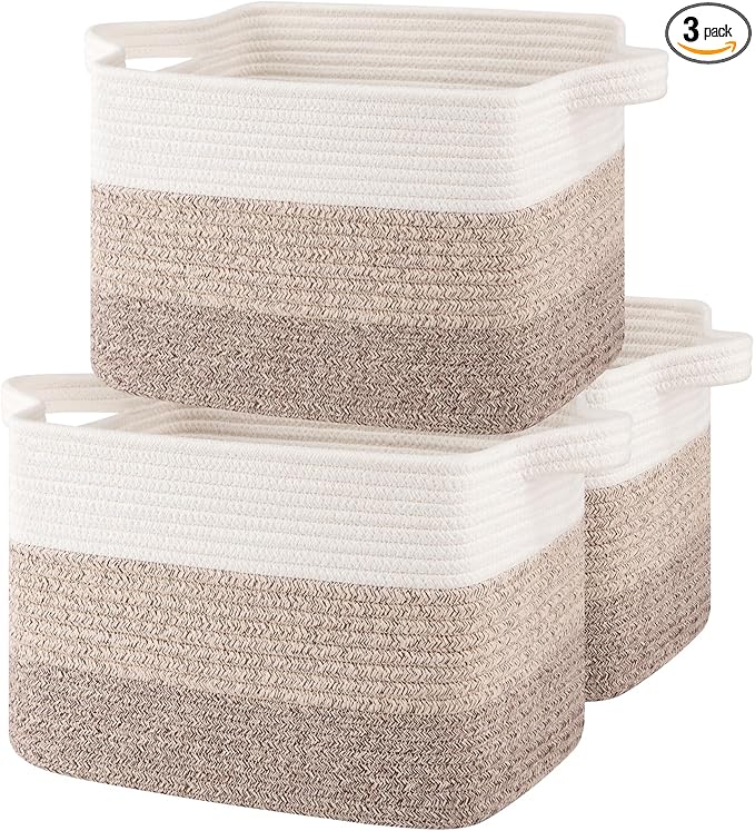 Storage Baskets for Organizing, Woven Baskets for Shelves, Rectangle Decorative Organizer for Storage Clothes, Toy, Books, Towels Nursery Bins 3 Pack (Gradient Yellow, 14.17"x9.85"x9.45")