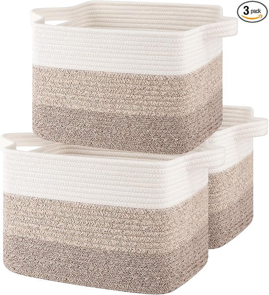 Storage Baskets for Organizing, Woven Baskets for Shelves, Rectangle Decorative Organizer for Storage Clothes, Toy, Books, Towels Nursery Bins 3 Pack (Gradient Yellow, 15.75"x11.8"x9.85")