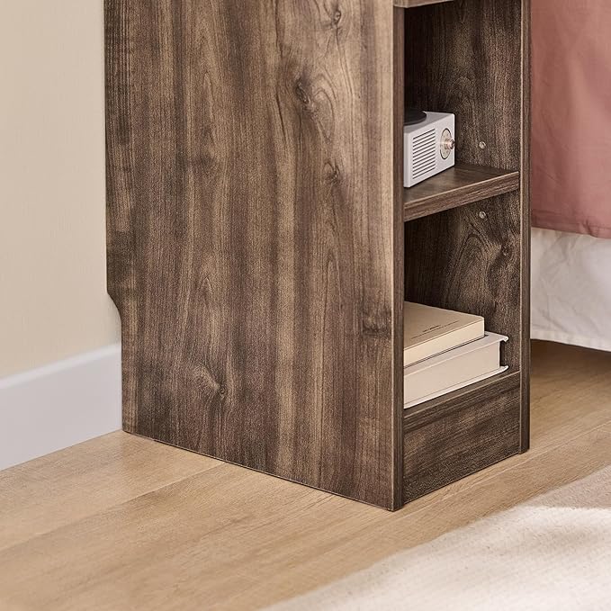 SoBuy Narrow Nightstand Slim Bedside Table with Drawer and Open Shelf, Skinny Modern Nightstand for Bedroom, Compact Side Table for Tight Corners and Small Spaces, Brown FBT111-SN