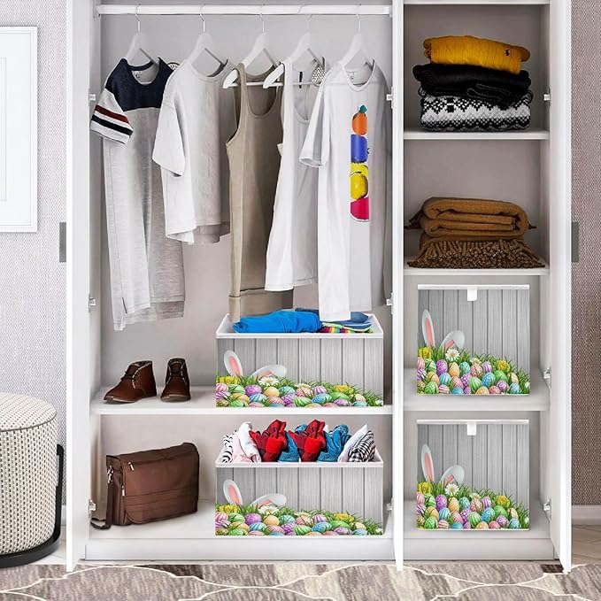 Bolaz Easter Grass Eggs Closet Organizers Storage Cubes Storage Bins Shelf Baskets Containers for Home Room Office,Square