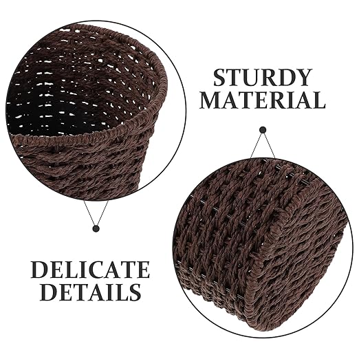 VICASKY Woven Paper Rope Trash Can Brown Sundries Storage Basket Handwoven Household Wastebasket for Living Room Bedroom Bathroom, Size 19x14.5x28 Cm